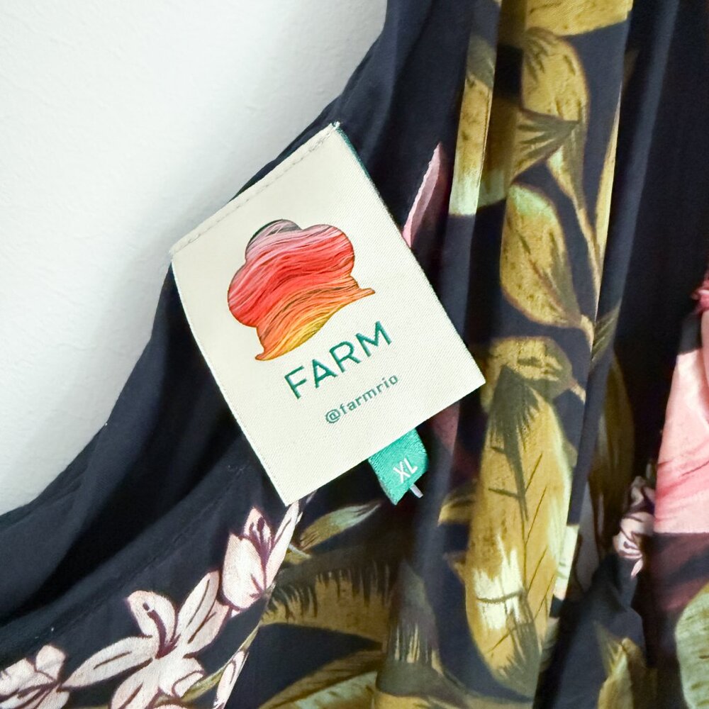 FARM RIO - Surreal Flowers One-Shoulder Crêpe de Chine Midi Dress - Black - XL - Picture 7 of 10